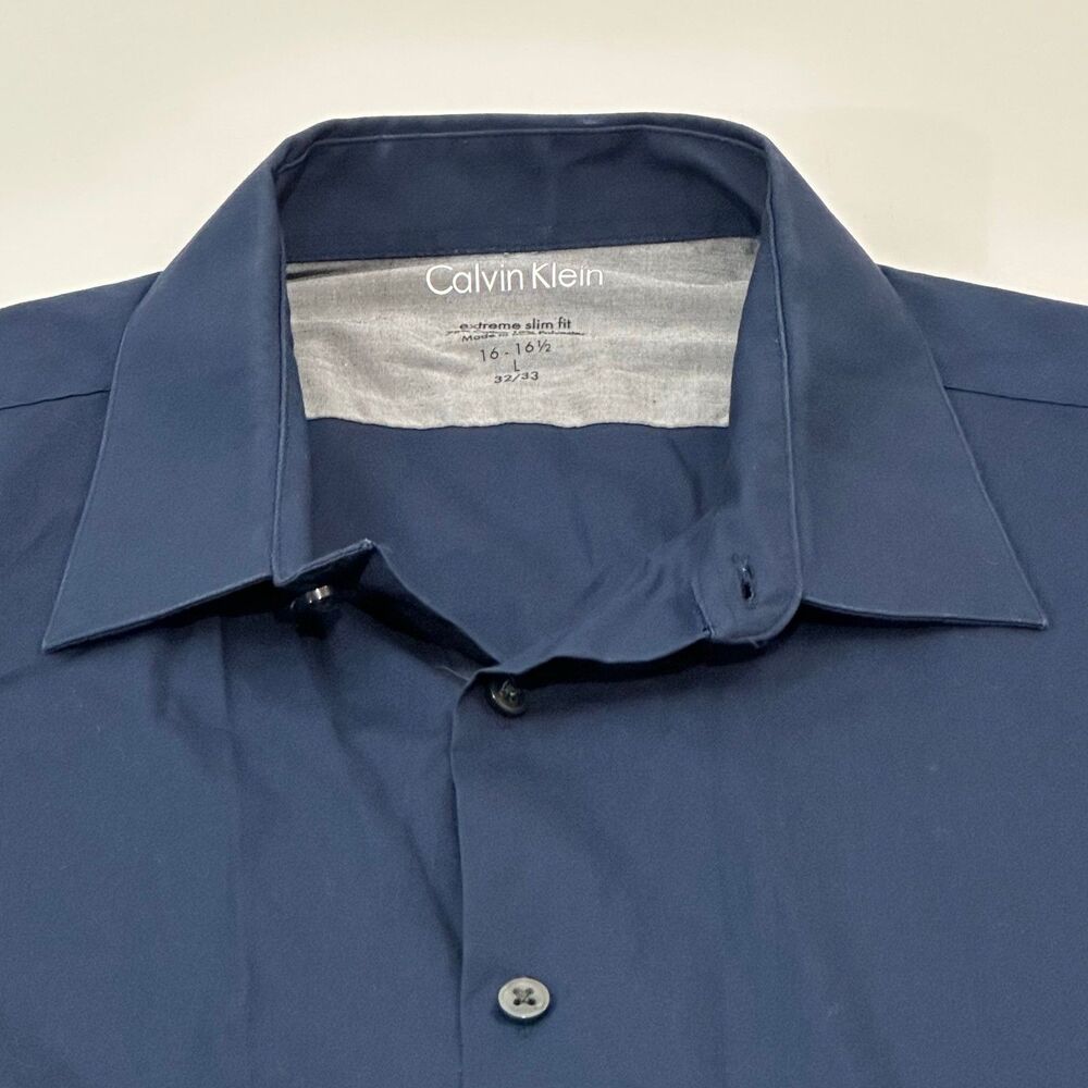 Calvin Klein Men's Dress Shirt Navy Blue Size L (16-16½ / 32/33)‎